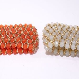 Ann Taylor Rozanne Assoulin Wide Beaded Braided Stretch Bracelet Red and Cream